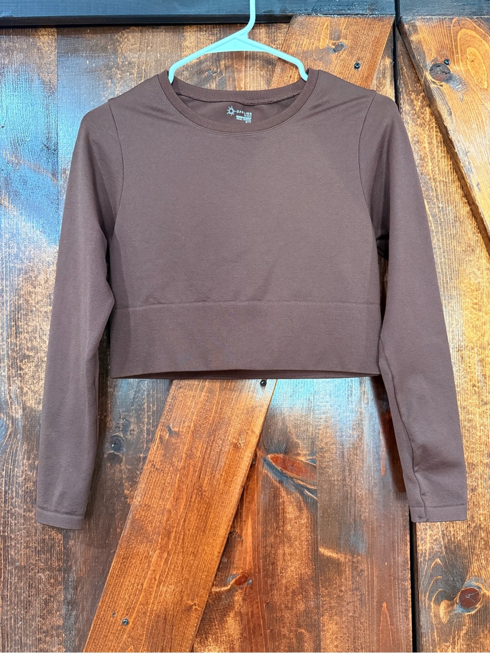 Offline by aerie Chocolate Brown Cropped Long-Sleeve Crew Top